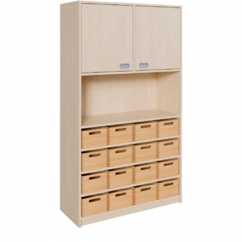 Schrank mit 16 Massivholzkästen ohne SF, 180cm hoch 